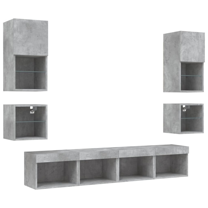 Unități TV de perete cu LED-uri 8 piese gri beton lemn compozit - WALTI WALTI