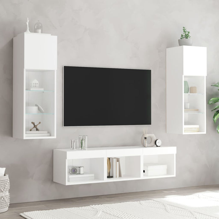 Unități de perete TV cu LED-uri, 5 piese, alb, lemn prelucrat - WALTI WALTI