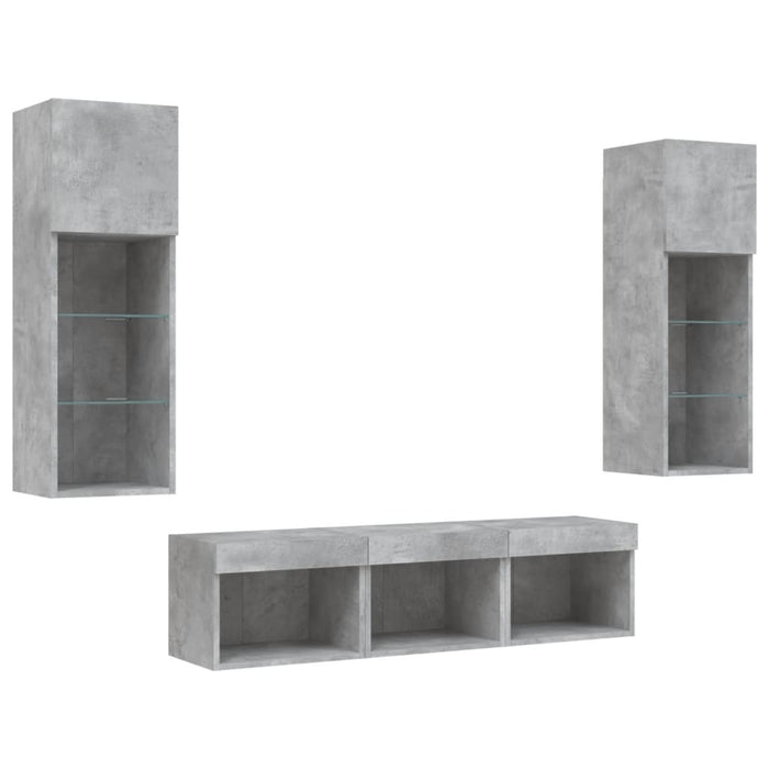 Unități TV de perete cu LED-uri 5 piese gri beton lemn compozit - WALTI WALTI