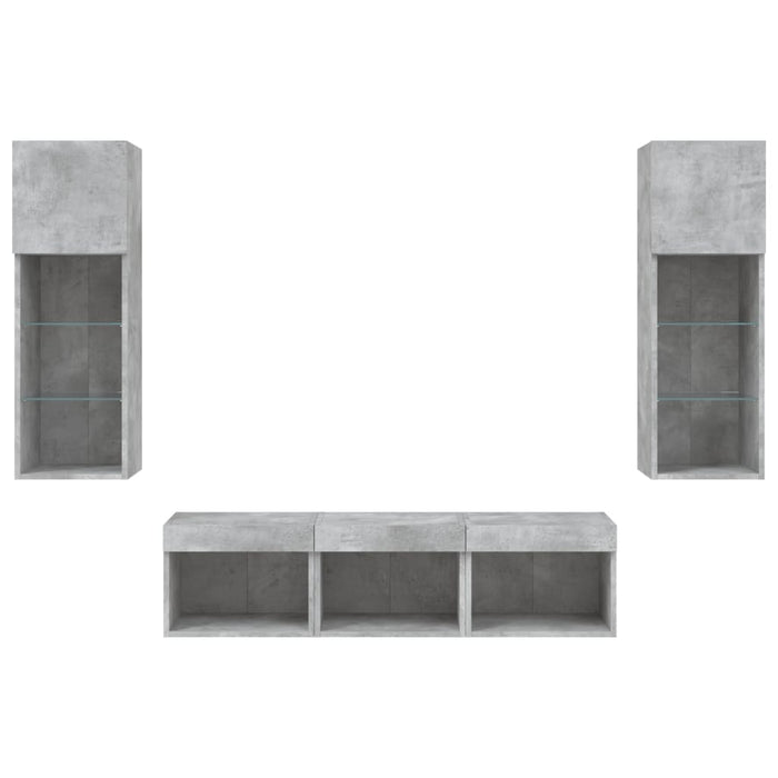 Unități TV de perete cu LED-uri 5 piese gri beton lemn compozit - WALTI WALTI