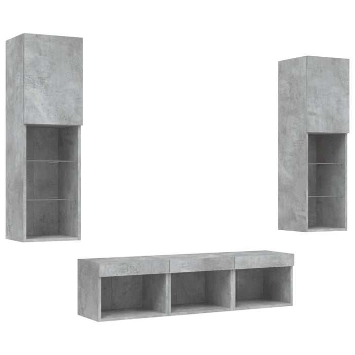 Unități TV de perete cu LED-uri 5 piese gri beton lemn compozit - WALTI WALTI