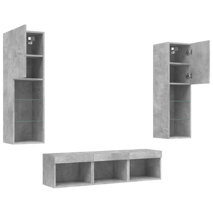 Unități TV de perete cu LED-uri 5 piese gri beton lemn compozit - WALTI WALTI
