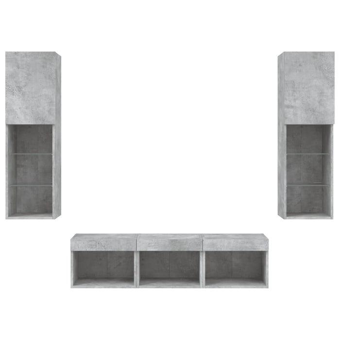 Unități TV de perete cu LED-uri 5 piese gri beton lemn compozit - WALTI WALTI