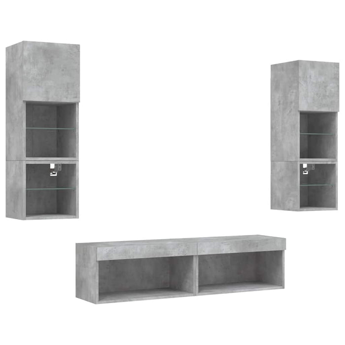 Unități TV de perete cu LED-uri 6 piese gri beton lemn compozit - WALTI WALTI