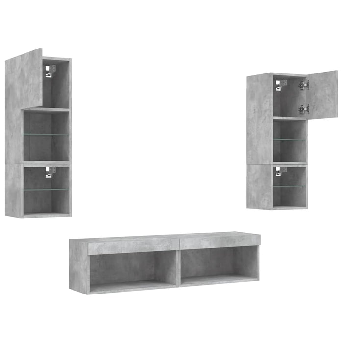 Unități TV de perete cu LED-uri 6 piese gri beton lemn compozit - WALTI WALTI