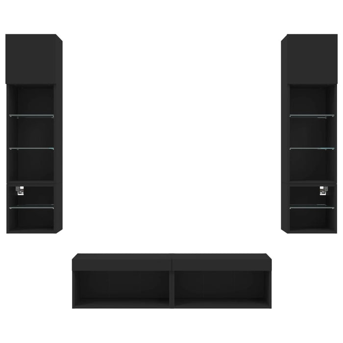 Unități de perete TV cu LED-uri, 6 piese, negru, lemn prelucrat WALTI