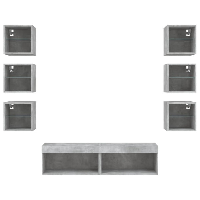 Unități TV de perete cu LED-uri 8 piese gri beton lemn compozit - WALTI WALTI
