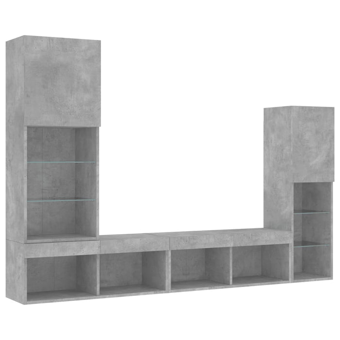 Unități TV de perete cu LED-uri 4 piese gri beton lemn compozit - WALTI WALTI