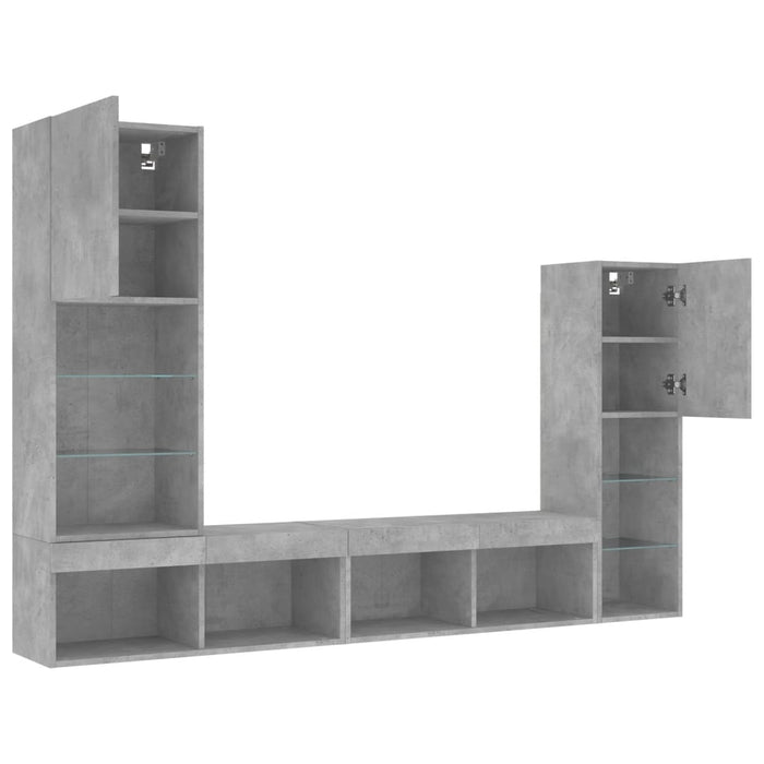 Unități TV de perete cu LED-uri 4 piese gri beton lemn compozit - WALTI WALTI