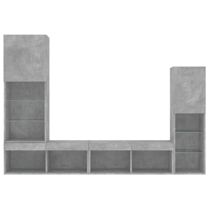 Unități TV de perete cu LED-uri 4 piese gri beton lemn compozit - WALTI WALTI