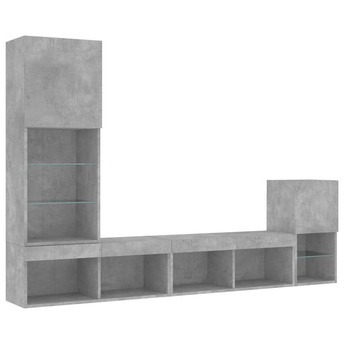 Unități TV de perete cu LED-uri 4 piese gri beton lemn compozit WALTI