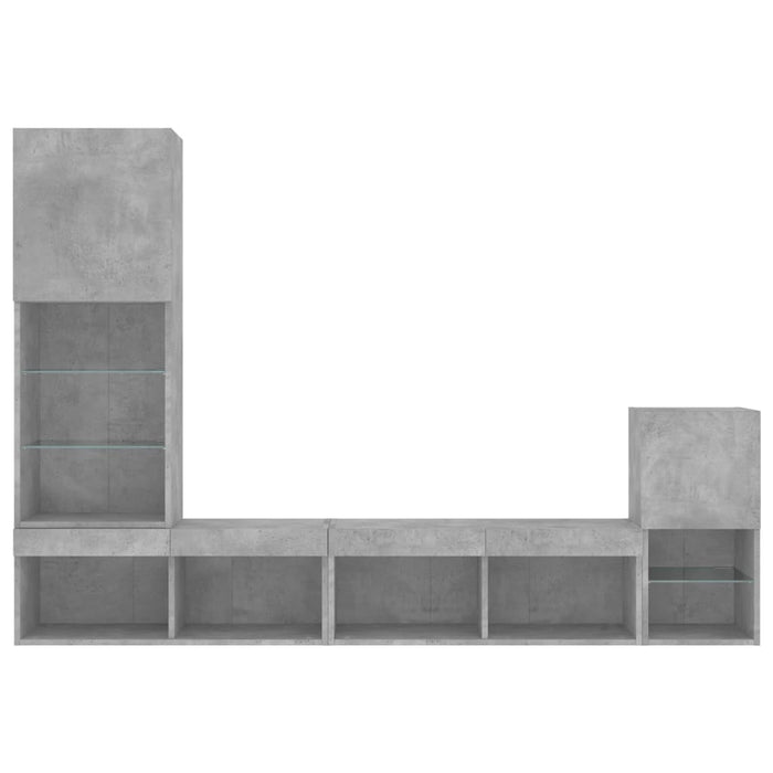 Unități TV de perete cu LED-uri 4 piese gri beton lemn compozit WALTI