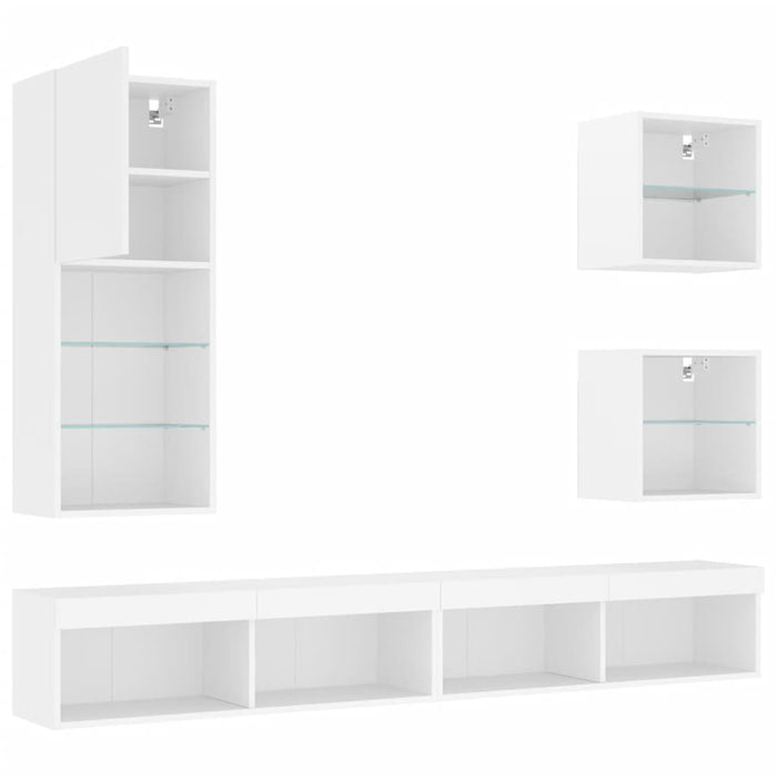 Unități de perete TV cu LED-uri, 5 piese, alb, lemn prelucrat - WALTI WALTI
