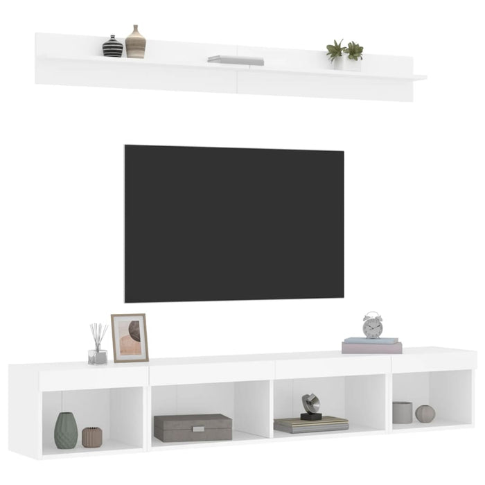 Unități de perete TV cu LED-uri, 5 piese, alb, lemn prelucrat - WALTI WALTI