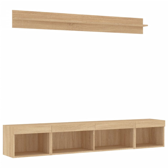 Unități de perete TV cu LED-uri, 5 piese, stejar sonoma, lemn - WALTI WALTI