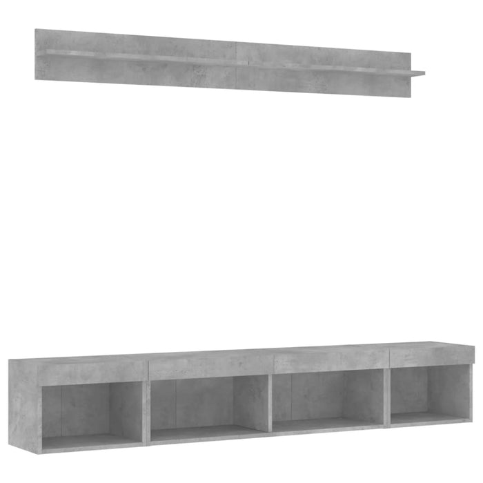 Unități TV de perete cu LED-uri 5 piese gri beton lemn compozit - WALTI WALTI