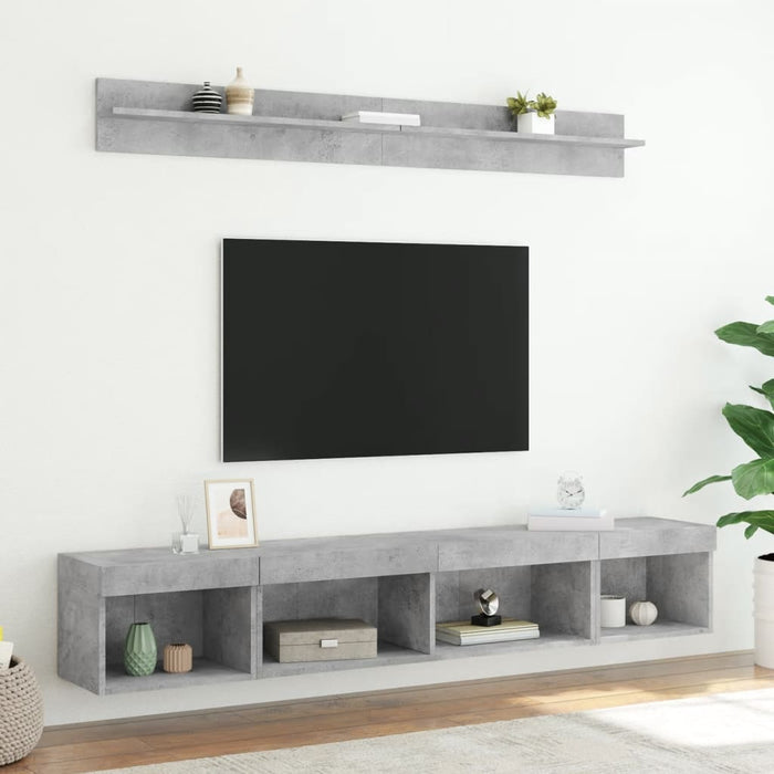 Unități TV de perete cu LED-uri 5 piese gri beton lemn compozit - WALTI WALTI