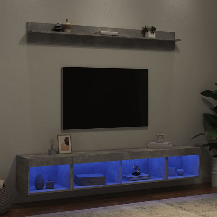 Unități TV de perete cu LED-uri 5 piese gri beton lemn compozit - WALTI WALTI