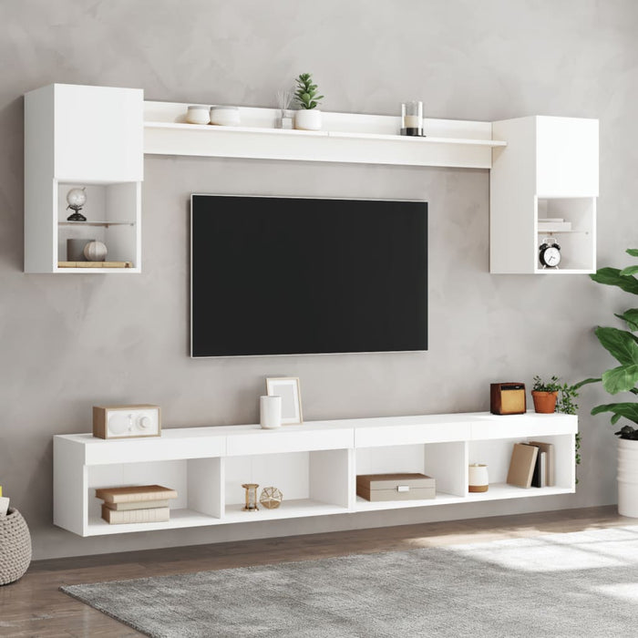 Unități de perete TV cu LED-uri, 6 piese, alb, lemn prelucrat - WALTI WALTI