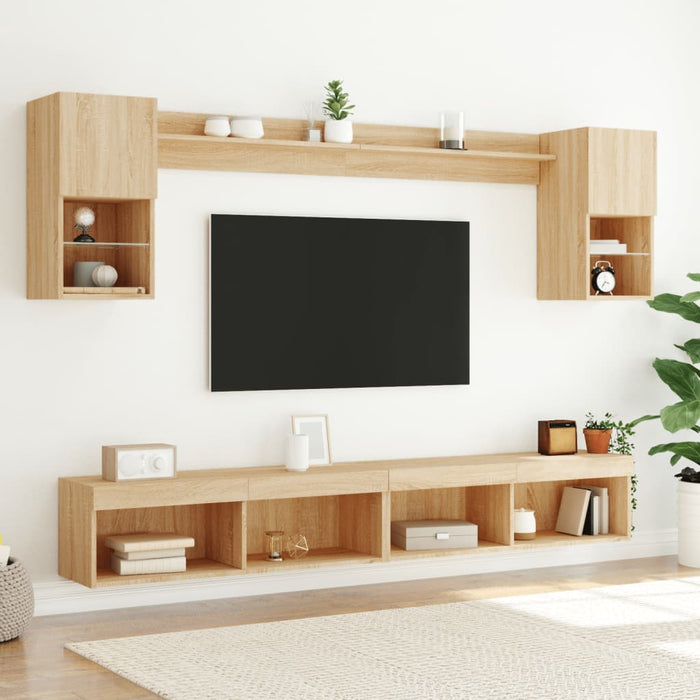 Unități de perete TV cu LED-uri, 6 piese, stejar sonoma, lemn - WALTI WALTI
