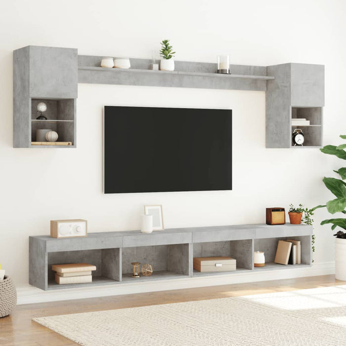 Unități TV de perete cu LED-uri 6 piese gri beton lemn compozit - WALTI WALTI