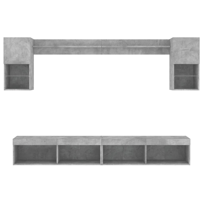 Unități TV de perete cu LED-uri 6 piese gri beton lemn compozit - WALTI WALTI