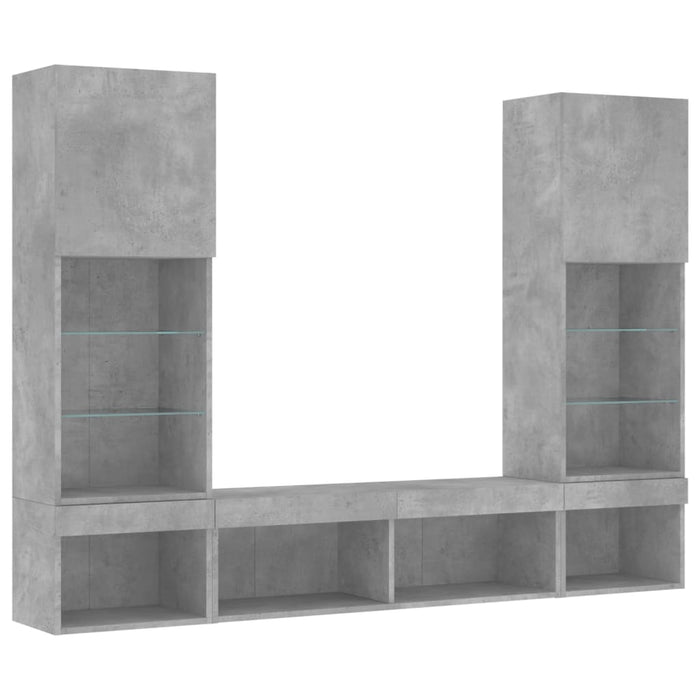 Unități TV de perete cu LED-uri 5 piese gri beton lemn compozit - WALTI WALTI