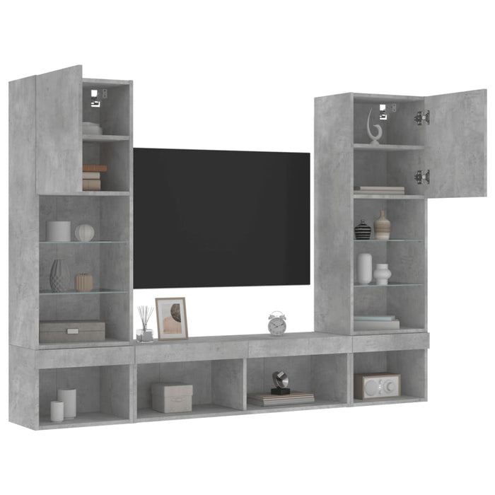 Unități TV de perete cu LED-uri 5 piese gri beton lemn compozit - WALTI WALTI