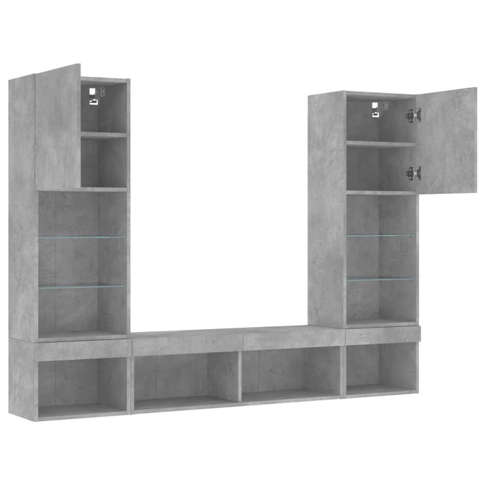 Unități TV de perete cu LED-uri 5 piese gri beton lemn compozit - WALTI WALTI