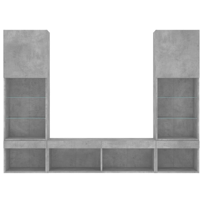 Unități TV de perete cu LED-uri 5 piese gri beton lemn compozit - WALTI WALTI