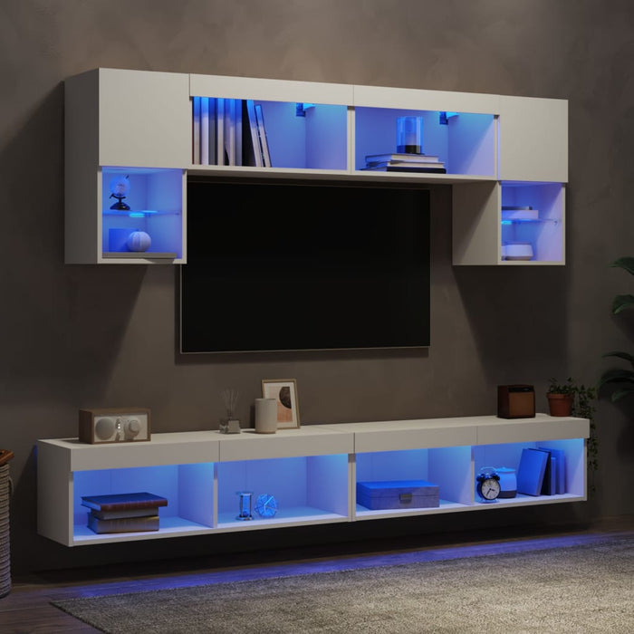 Unități de perete TV cu LED-uri, 6 piese, alb, lemn prelucrat - WALTI WALTI