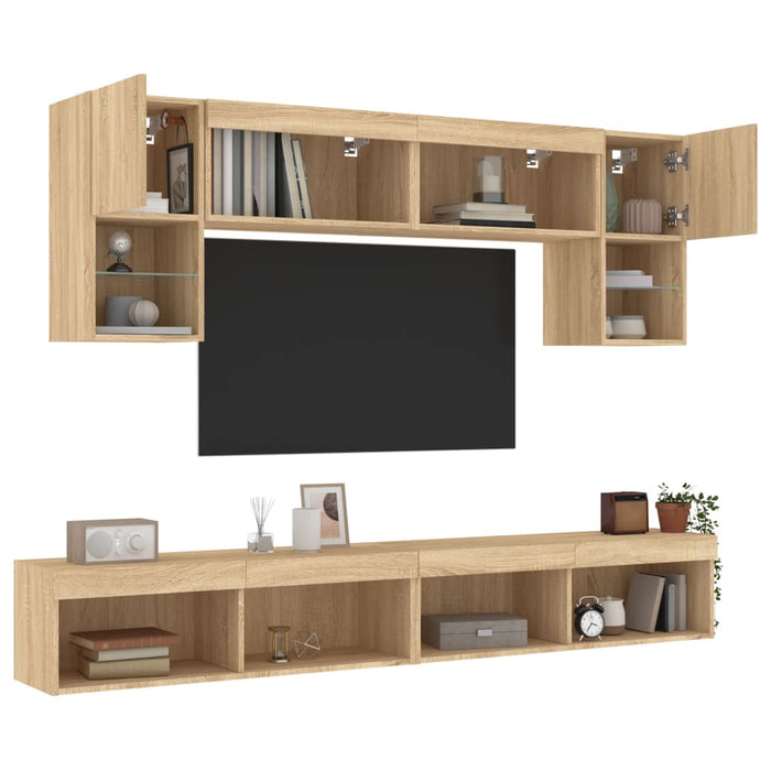 Unități de perete TV cu LED-uri, 6 piese, stejar sonoma, lemn - WALTI WALTI
