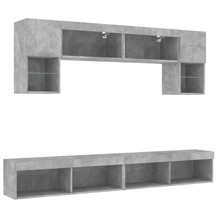 Unități TV de perete cu LED-uri 6 piese gri beton lemn compozit - WALTI WALTI