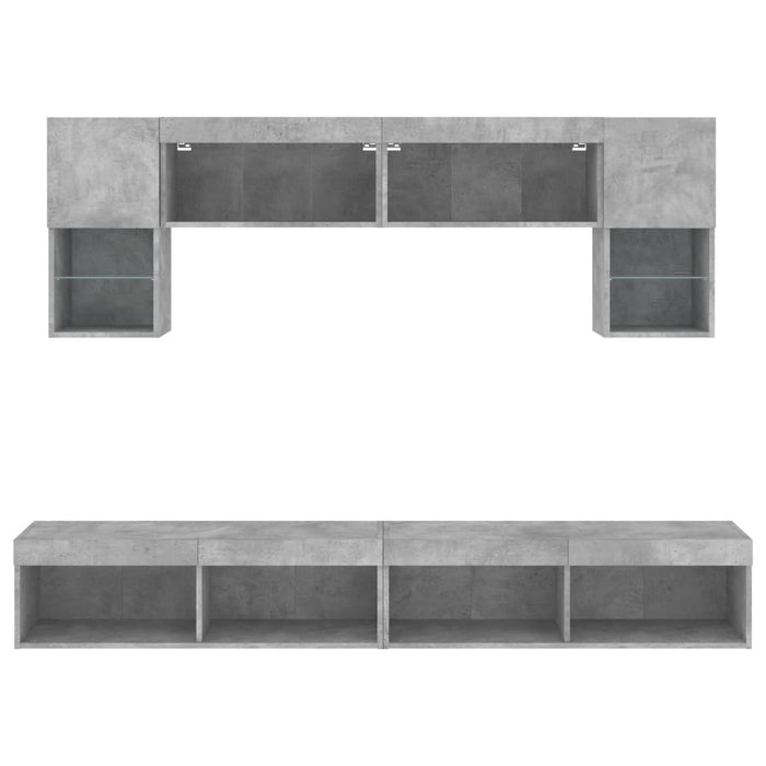 Unități TV de perete cu LED-uri 6 piese gri beton lemn compozit - WALTI WALTI