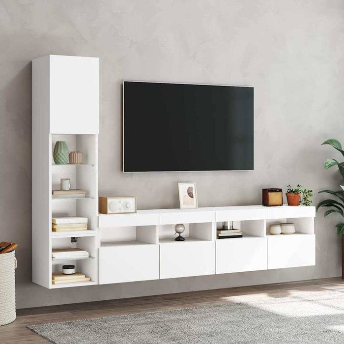 Unități de perete TV cu LED-uri, 4 piese, alb, lemn prelucrat - WALTI WALTI