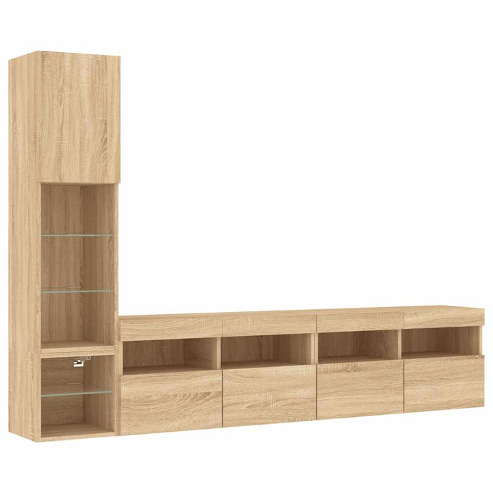 Unități de perete TV cu LED-uri, 4 piese, stejar sonoma, lemn - WALTI WALTI