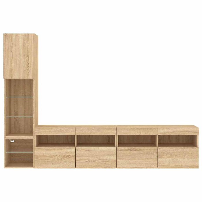 Unități de perete TV cu LED-uri, 4 piese, stejar sonoma, lemn - WALTI WALTI
