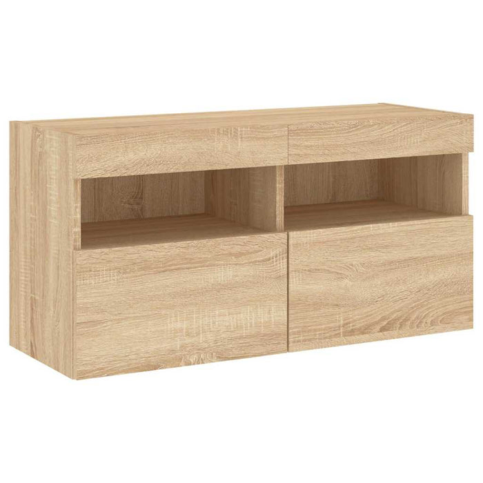 Unități de perete TV cu LED-uri, 4 piese, stejar sonoma, lemn - WALTI WALTI
