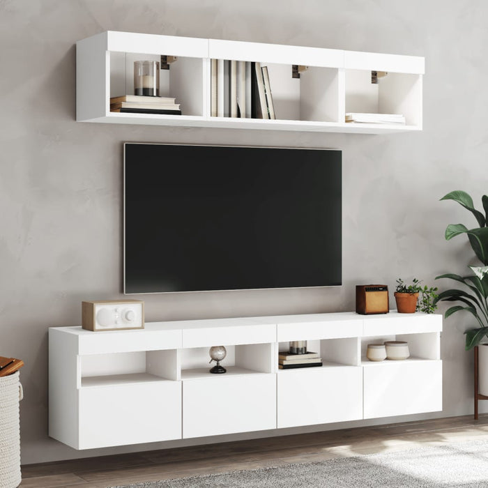 Unități de perete TV cu LED-uri, 5 piese, alb, lemn prelucrat - WALTI WALTI