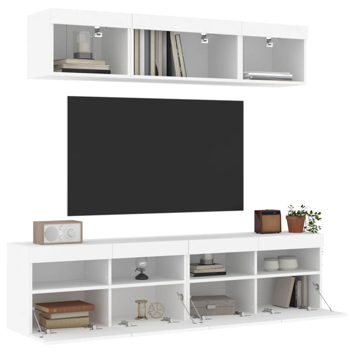 Unități de perete TV cu LED-uri, 5 piese, alb, lemn prelucrat - WALTI WALTI