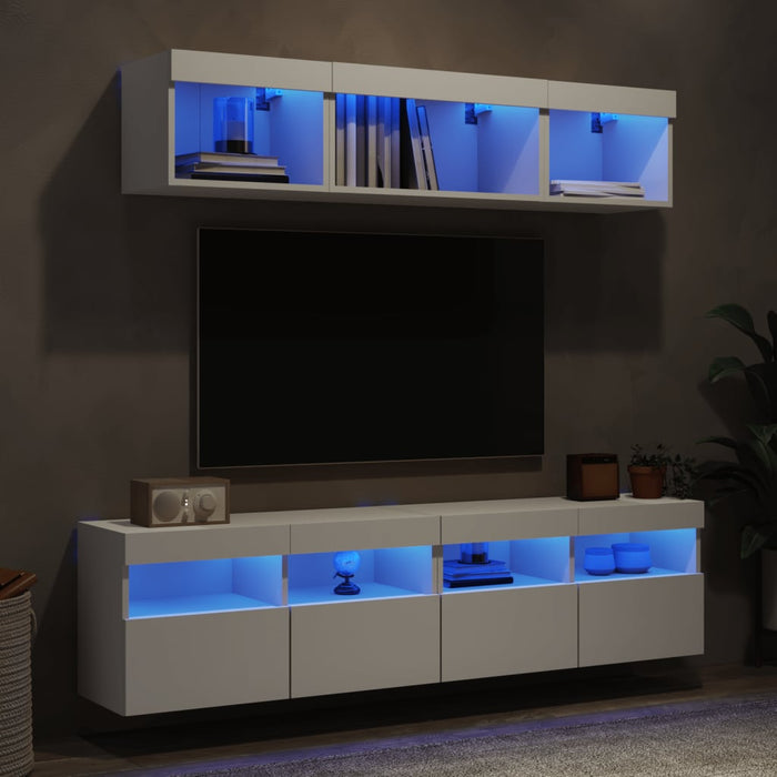 Unități de perete TV cu LED-uri, 5 piese, alb, lemn prelucrat - WALTI WALTI