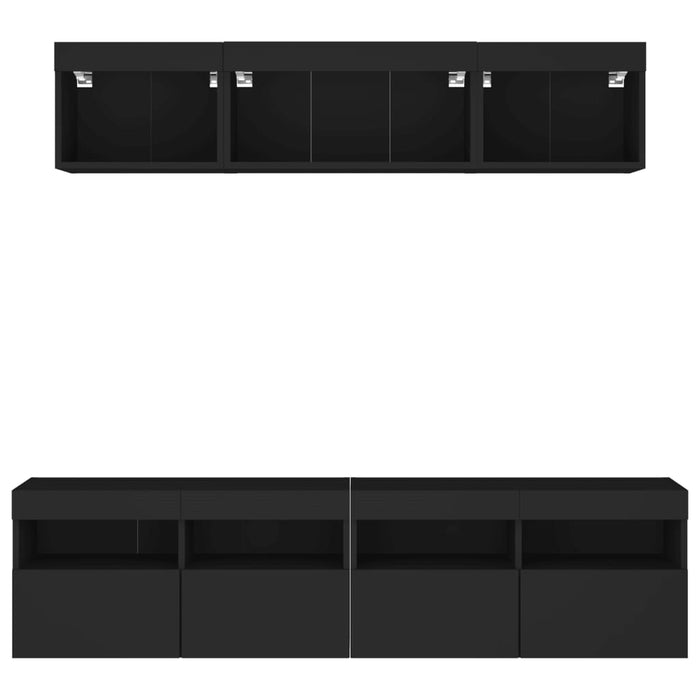 Unități de perete TV cu LED-uri, 5 piese, negru, lemn prelucrat WALTI