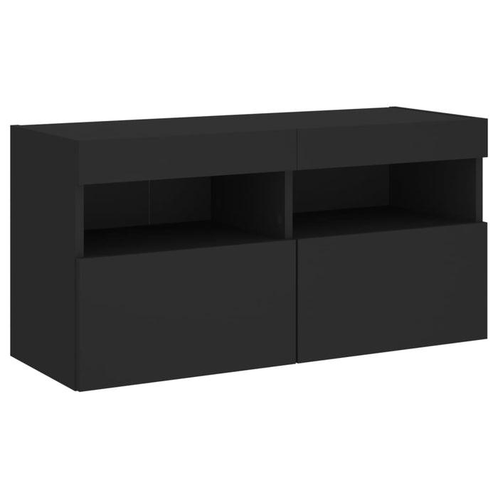 Unități de perete TV cu LED-uri, 5 piese, negru, lemn prelucrat WALTI