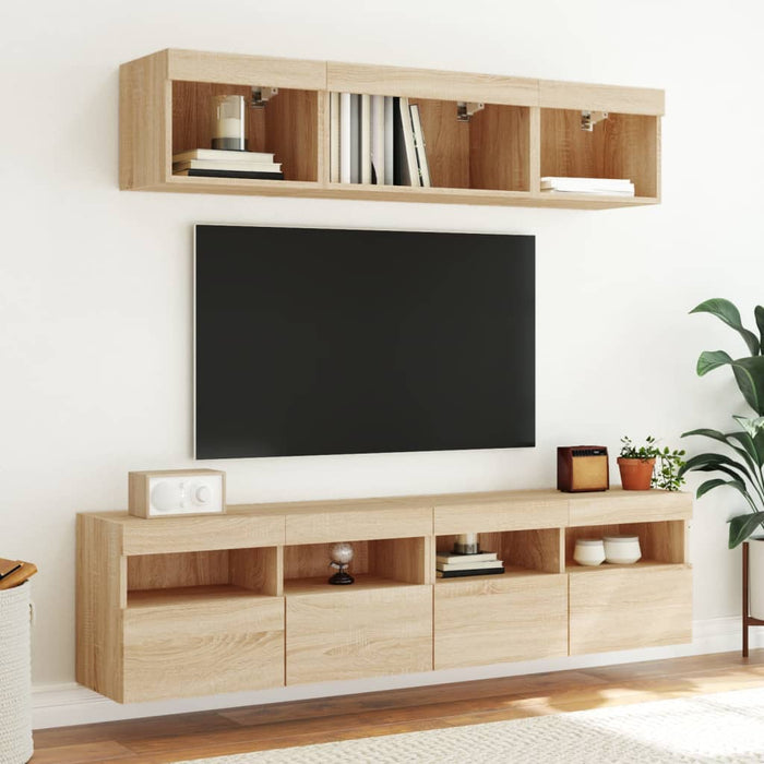 Unități de perete TV cu LED-uri, 5 piese, stejar sonoma, lemn - WALTI WALTI