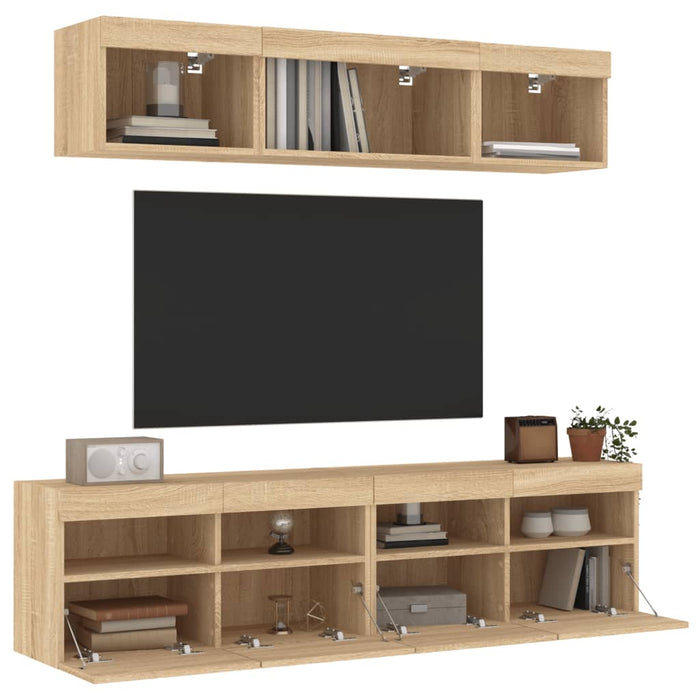 Unități de perete TV cu LED-uri, 5 piese, stejar sonoma, lemn - WALTI WALTI
