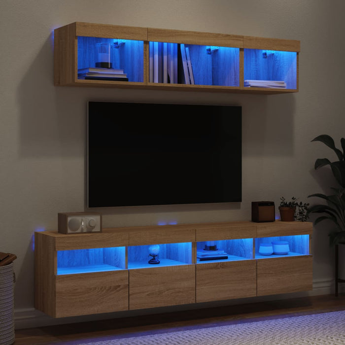 Unități de perete TV cu LED-uri, 5 piese, stejar sonoma, lemn - WALTI WALTI