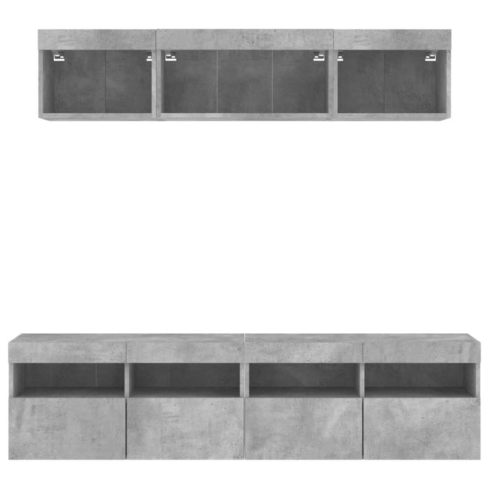 Unități TV de perete cu LED-uri 5 piese gri beton lemn compozit WALTI