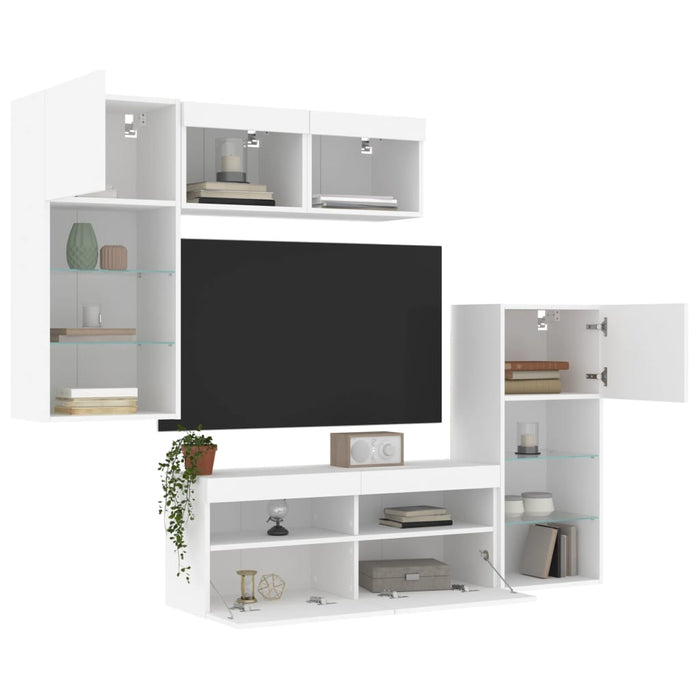 Unități de perete TV cu LED-uri, 5 piese, alb, lemn prelucrat - WALTI WALTI