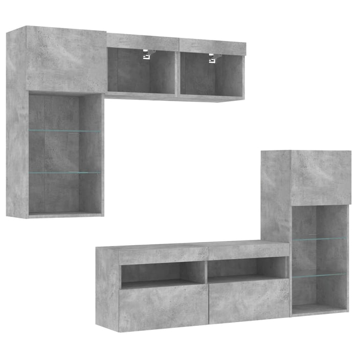 Unități TV de perete cu LED-uri 5 piese gri beton lemn compozit - WALTI WALTI