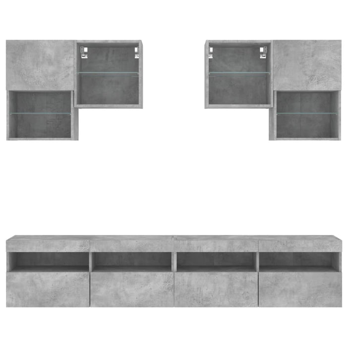 Set comode TV de perete cu lumini LED, 6 piese, gri beton WALTI